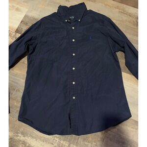 Polo Ralph Lauren Mens Button Down Shirt Navy Blue Long Sleeve Classic Fit
